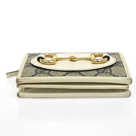 GUCCI GG Pattern Horsebit Bifold Wallet Supreme Leather Beige White GHW 02EG213 - Picture 6 of 14